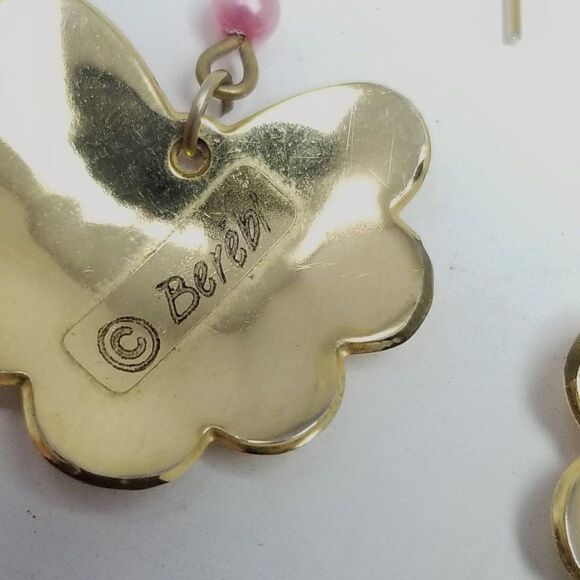 Vintage Berebi Bright Orange Yellow Pink Enamel Dangle Earrings, Colorful Retro - Picture 4 of 7